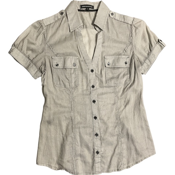 Expressoe sign studio Tops - Expressoe sign studio Women’s top/blouse,short sleeves,white / gray pinstriped M
